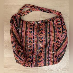 MELIE BIANCO Women’s Striped Sequined Boho Hobo Bag Size OS